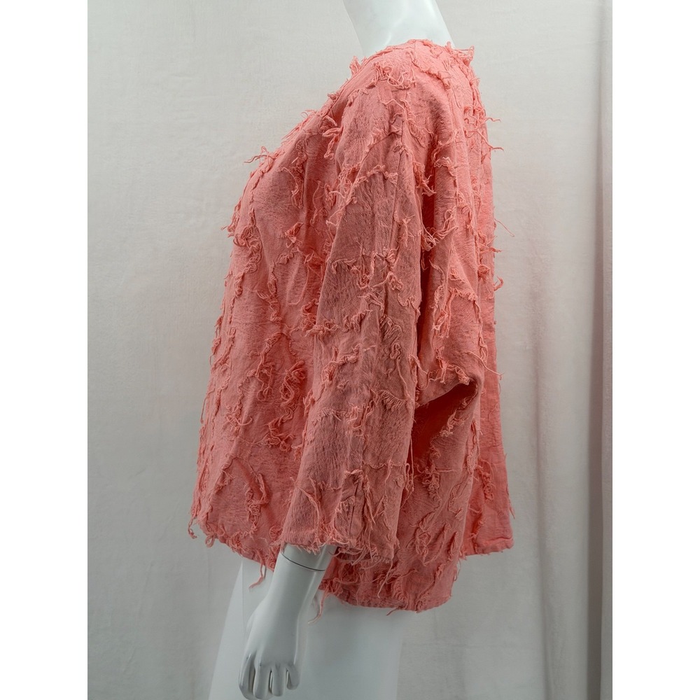 Peck & Peck Top Womens Large Coral Pink Textured Cotton Linen Boho Artsy Summer - Picture 4 of 9